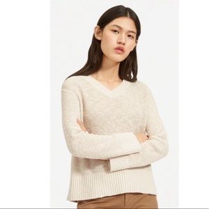 Cream Everlane Cropped Cotton Linen V Neck Sweater